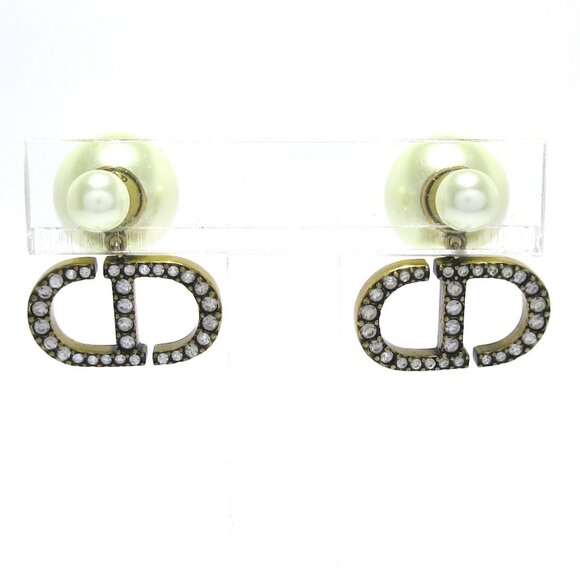 Auth DIOR/ChristianDior Dior Tribal Cream Gold Clear Fake Pearl Hardware
